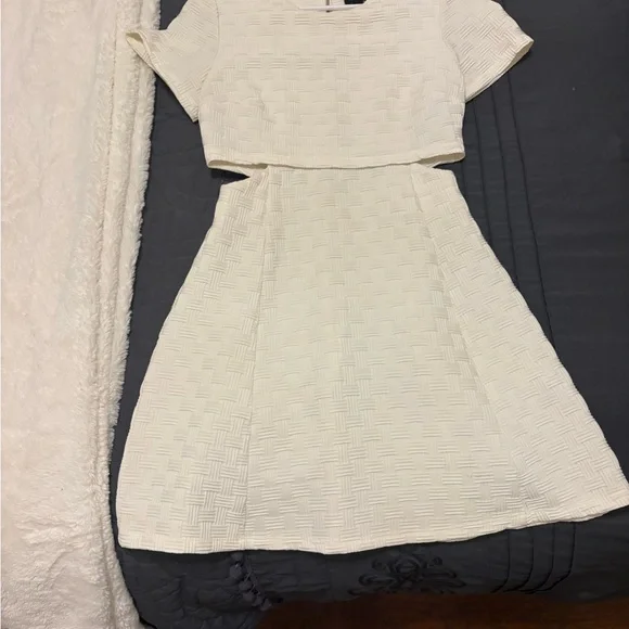 Topshop Ivory Textured Mini Dress - Picture 1 of 4